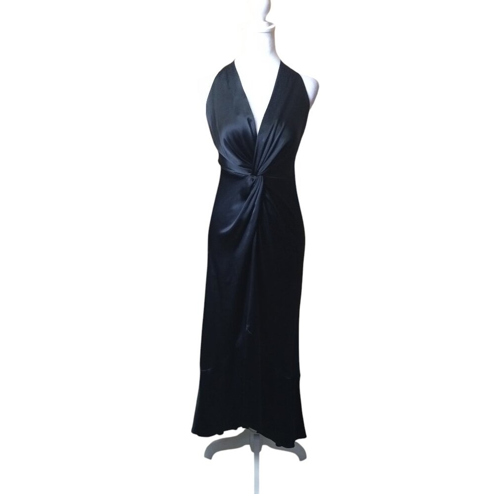Jill Stuart Women's Size 0 Black Satin Halter Dress Gown Formal Front Slit Prom